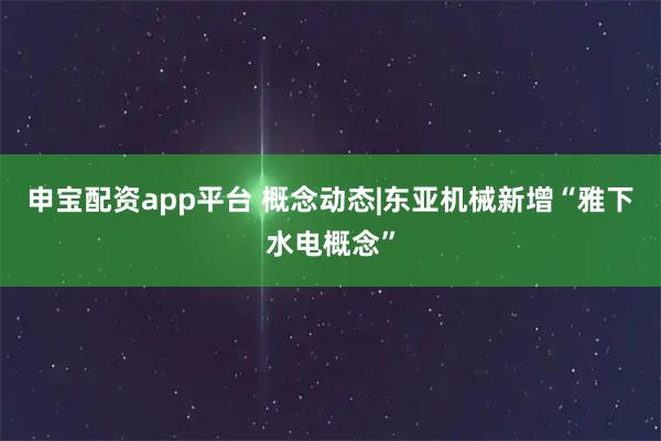 申宝配资app平台 概念动态|东亚机械新增“雅下水电概念”