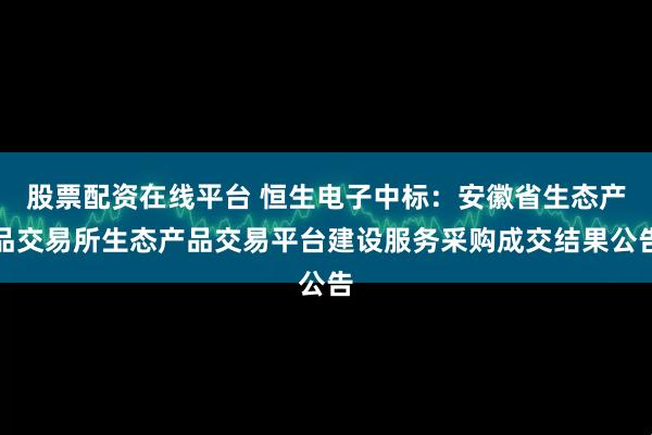 股票配资在线平台 恒生电子中标：安徽省生态产品交易所生态产品交易平台建设服务采购成交结果公告